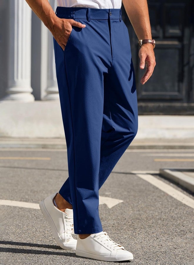 Runcati Mens Stretch Golf Pants Casual Slim Fit Dress Pants Elastic Waist Tapered Work Cropped Trousers Navy Blue - Image 2